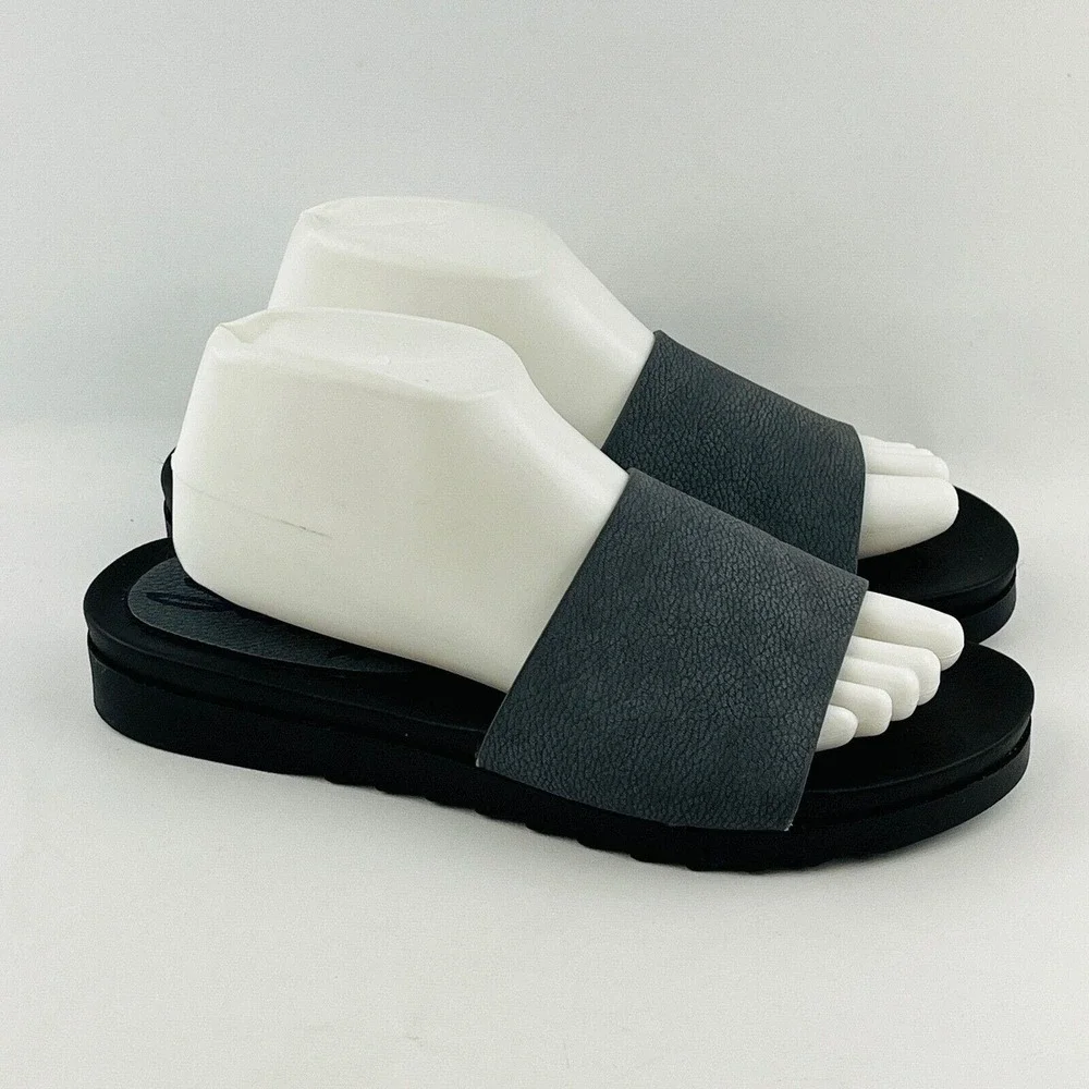 Womens 10 Seven7 Pearl Slide Gray Faux‎ Leather Slip On Sandals